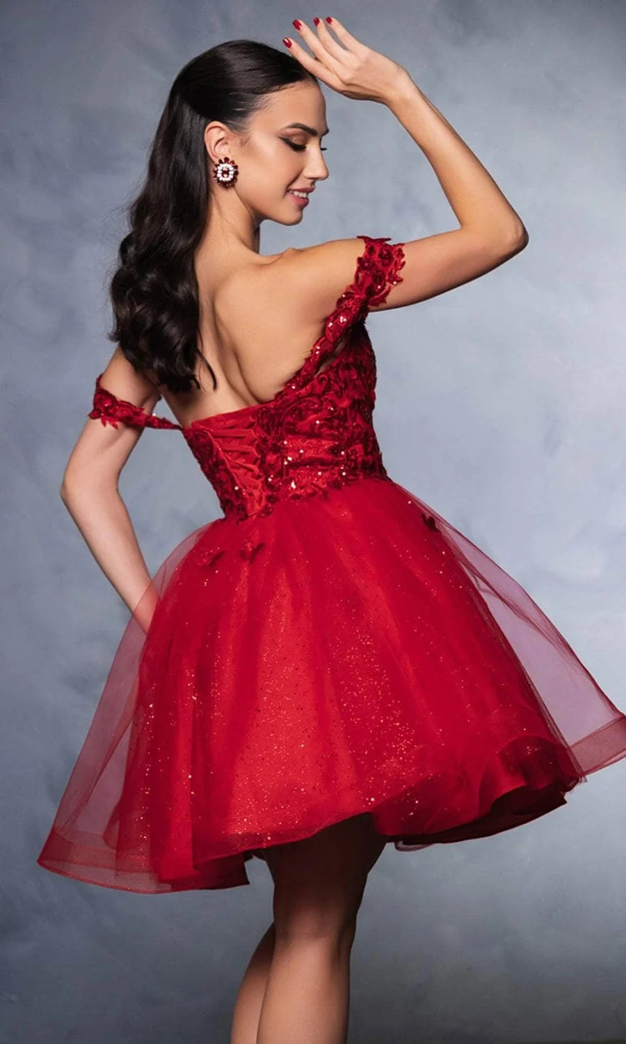 3D Butterfly Short Off Shoulder Dress by May Queen MQ2105