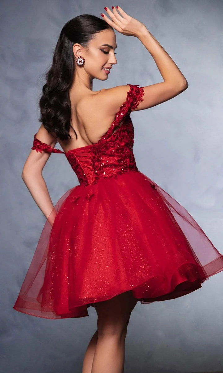 3D Butterfly Short Off Shoulder Dress by May Queen MQ2105