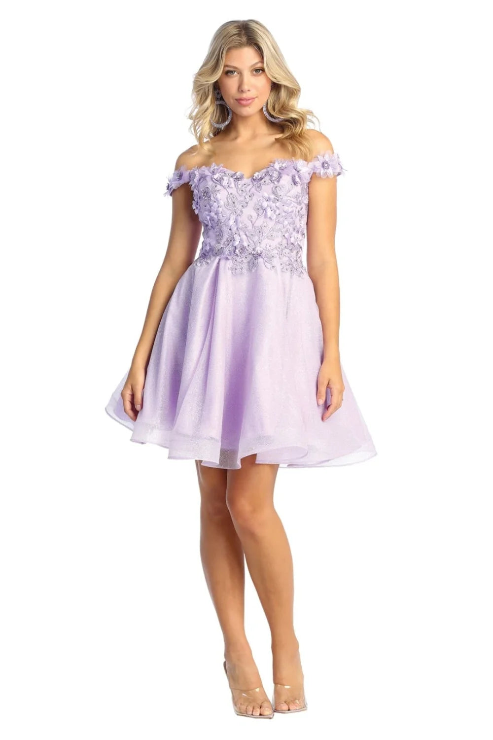 3D Floral Short Off Shoulder Dress by May Queen MQ1854