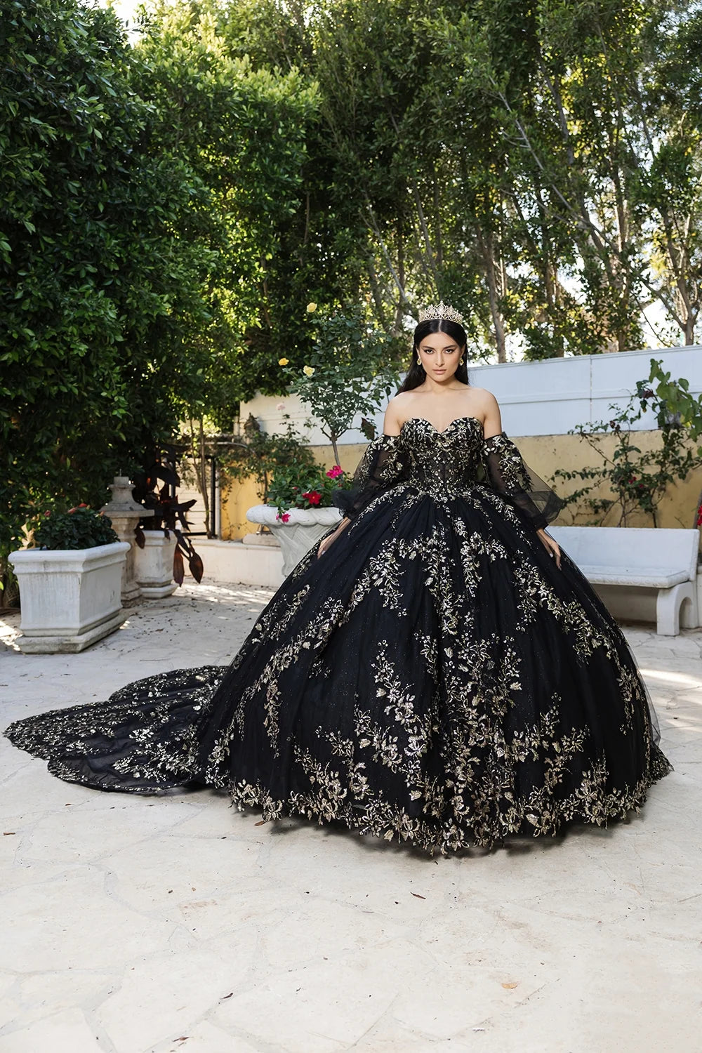 Strapless Puff Sleeve Ball Gown by May Queen LK251