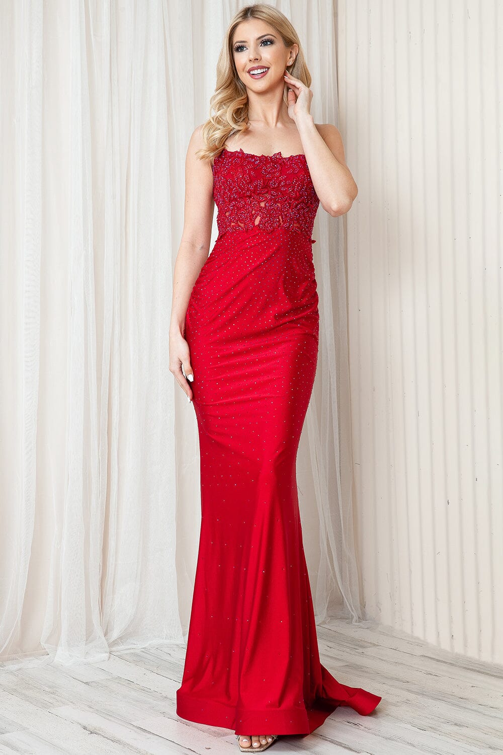 Beaded Applique Sleeveless Gown by Amelia Couture TM1001
