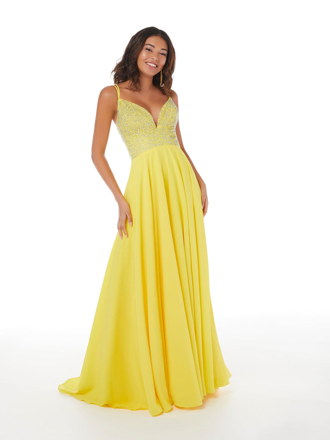 Beaded Bodice Satin Chiffon A-line Gown by Studio 17 12855