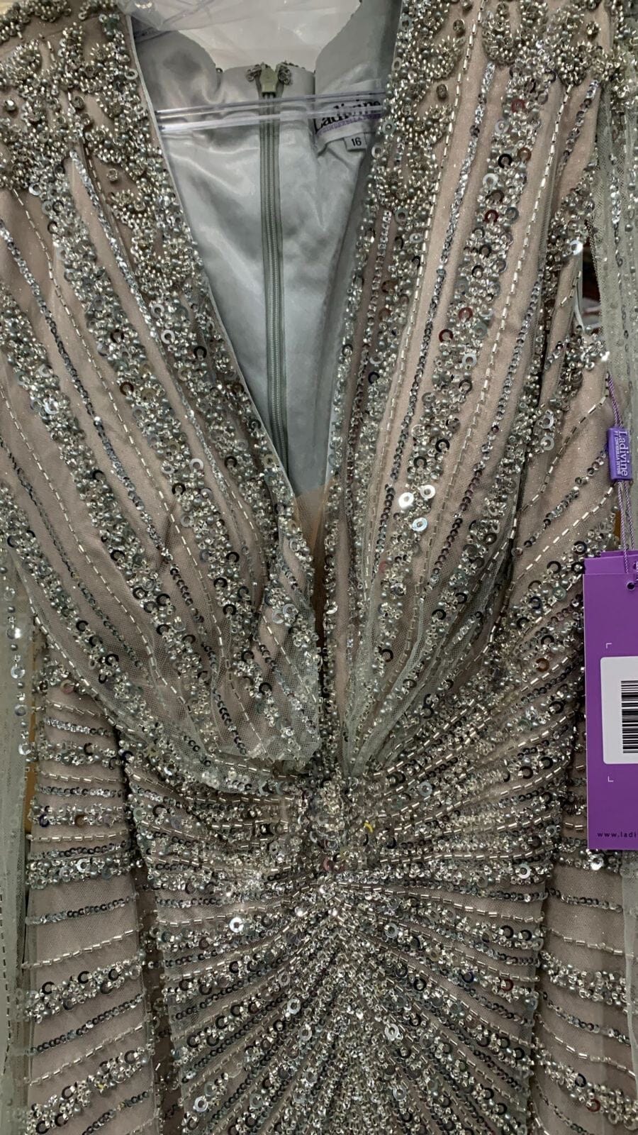 Beaded Cape Sleeve Slit Gown by Ladivine CD0239