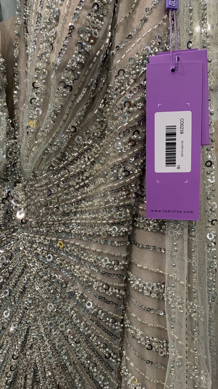 Beaded Cape Sleeve Slit Gown by Ladivine CD0239