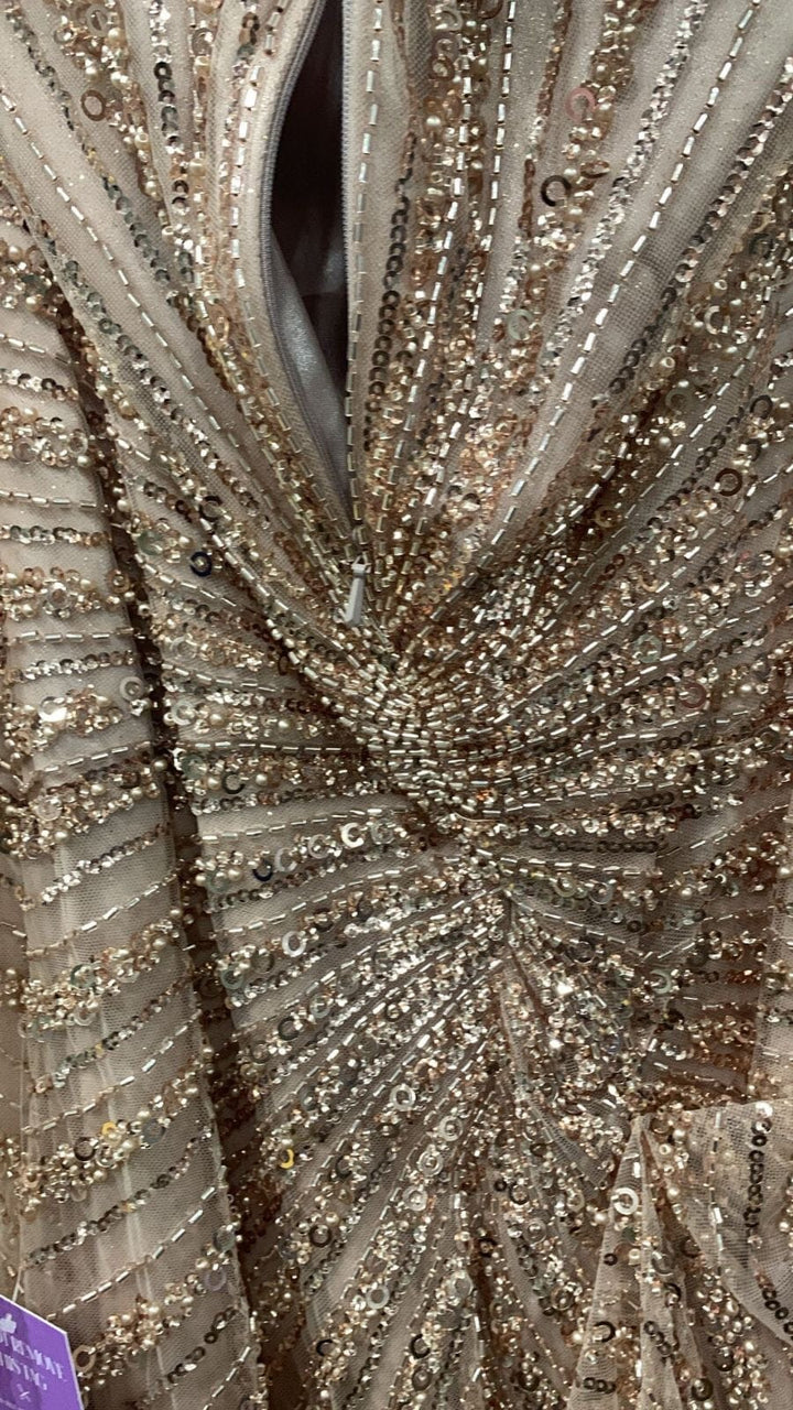 Beaded Cape Sleeve Slit Gown by Ladivine CD0239