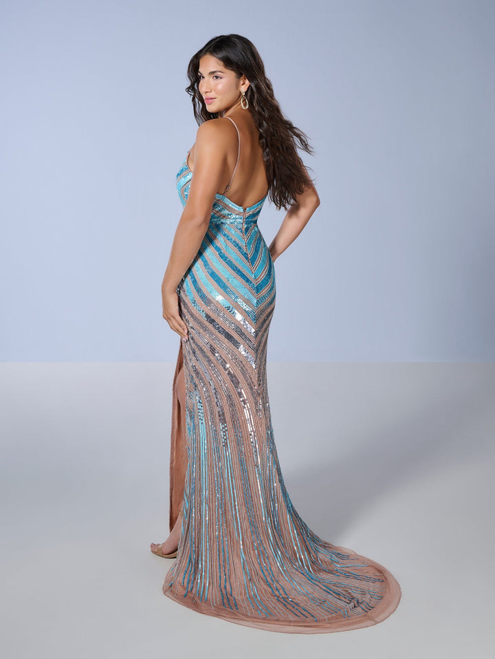Beaded Fitted Sleeveless Slit Gown by Tiffany Designs 16229