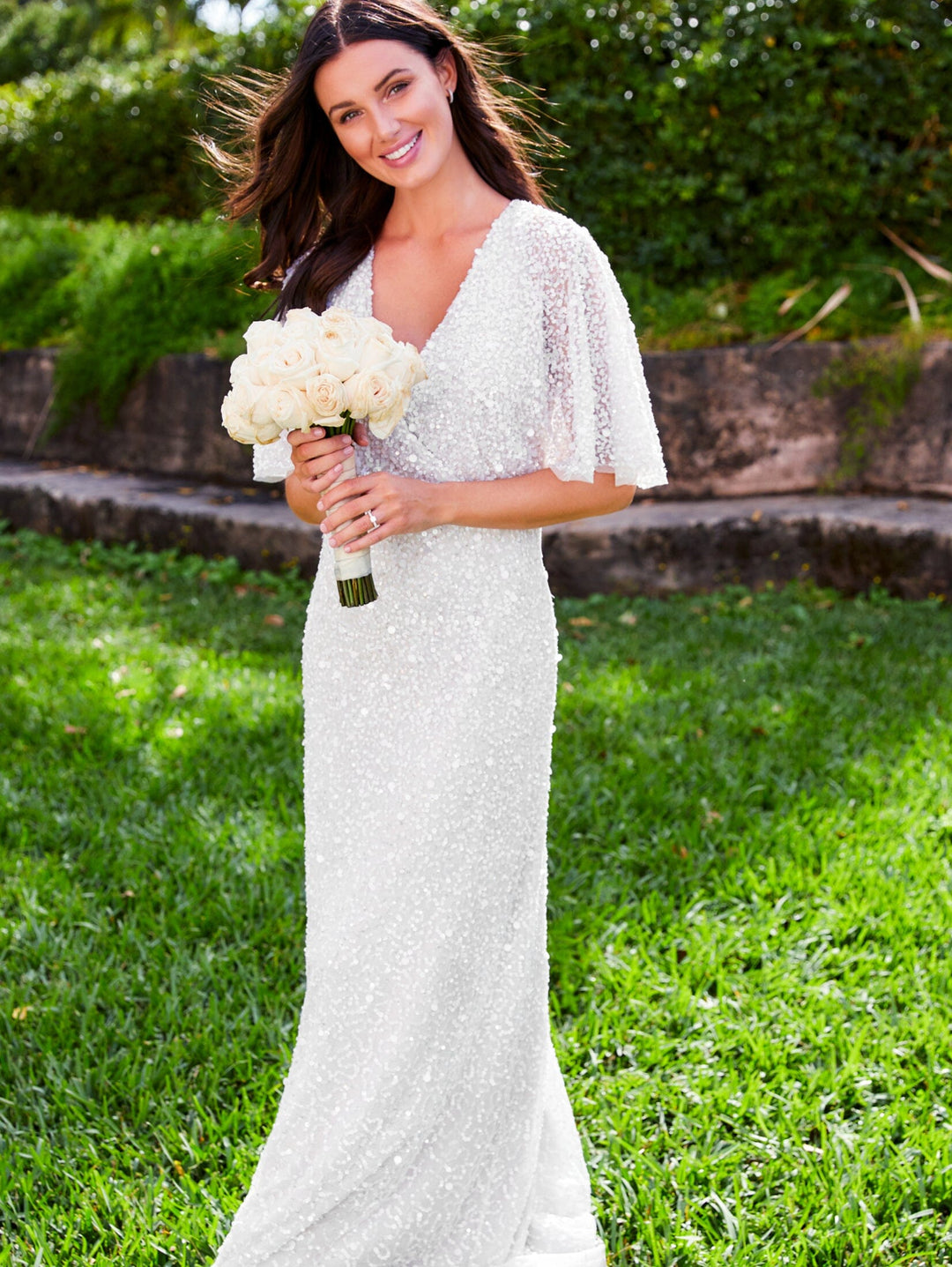 Beaded Flutter Sleeve Bridal Dress by Adrianna Papell 40308