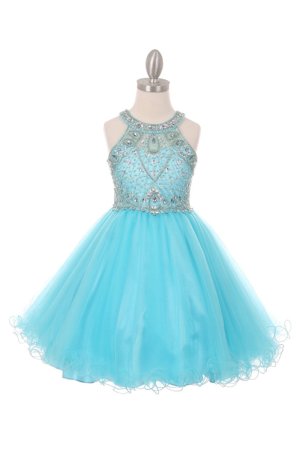 Beaded Girls Short Halter Dress by Cinderella Couture 5022 10 / Aqua Beaded Girls Short Halter Dress by Cinderella Couture 5022 10 / Aqua