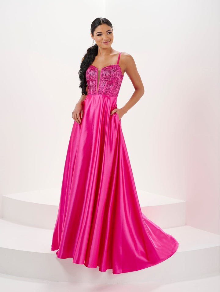 Beaded Jersey Corset A-line Gown by Tiffany Designs 16101