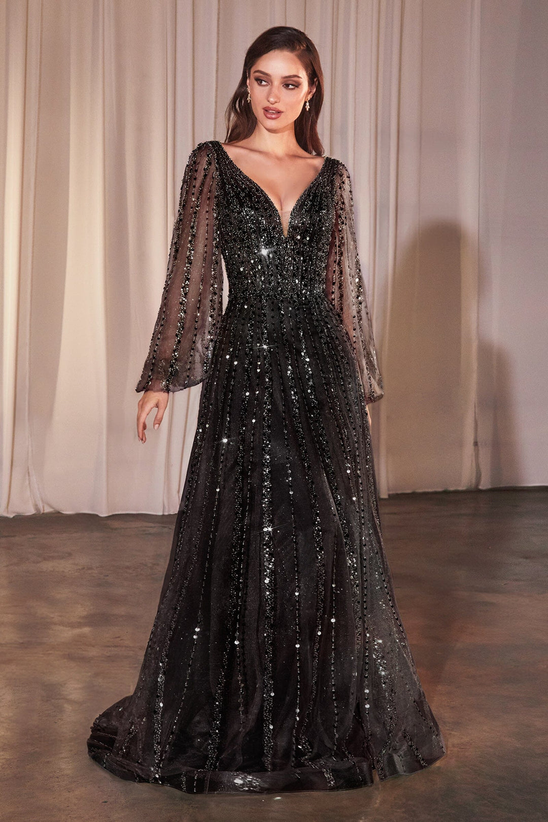 Beaded Gown Extra Long Evening Gowns Beaded Long Sleeve A-line Gown By Ladivine CD0240 ABC Fashion Beaded Gown Extra Long Evening Gowns Beaded Long Sleeve A-line Gown By Ladivine CD0240 ABC Fashion