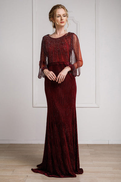 Beaded Long Sleeve Velvet Gown by Amelia Couture 2019