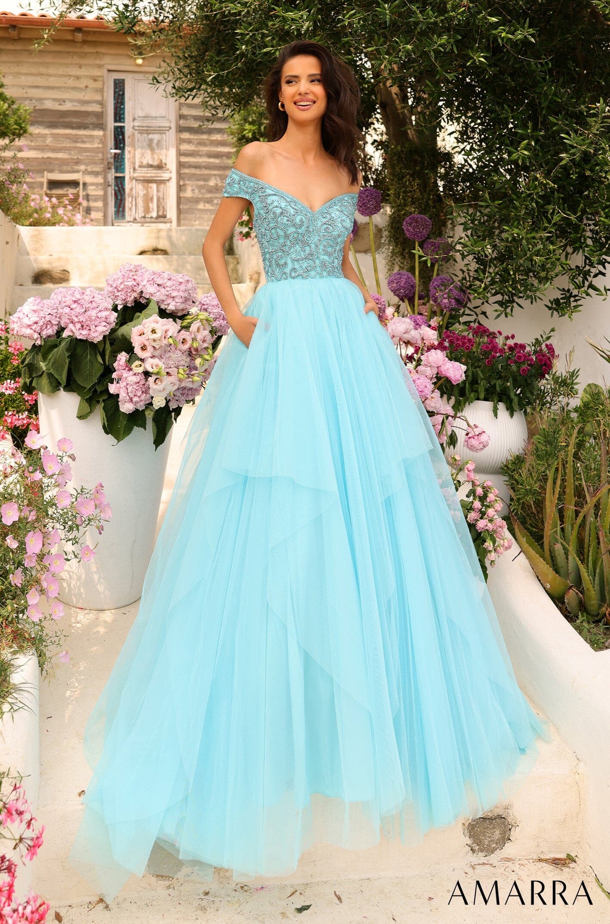 Beaded Off Shoulder Tulle Ball Gown by Amarra 94038 – ABC Fashion