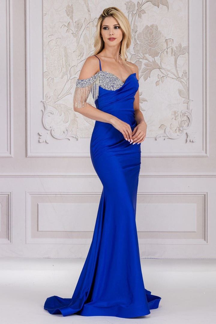 Beaded One Shoulder Slit Gown by Amelia Couture 3017