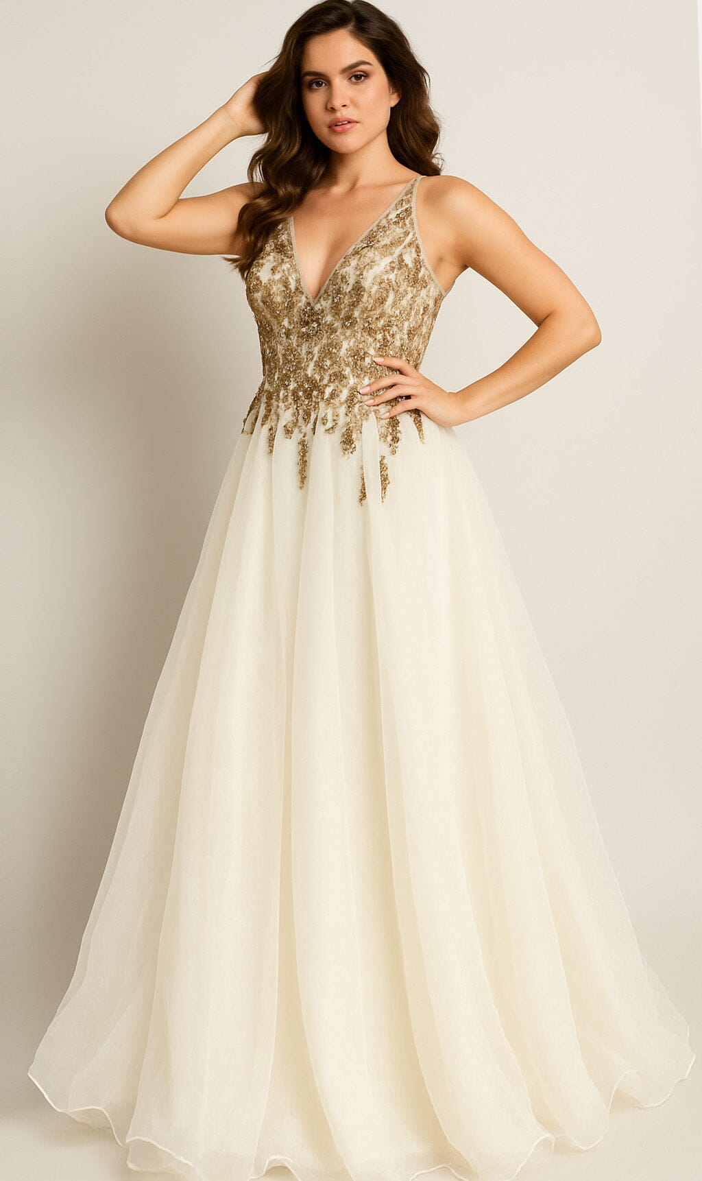 Beaded Organza Halter A-line Slit Gown by Jovani 25964