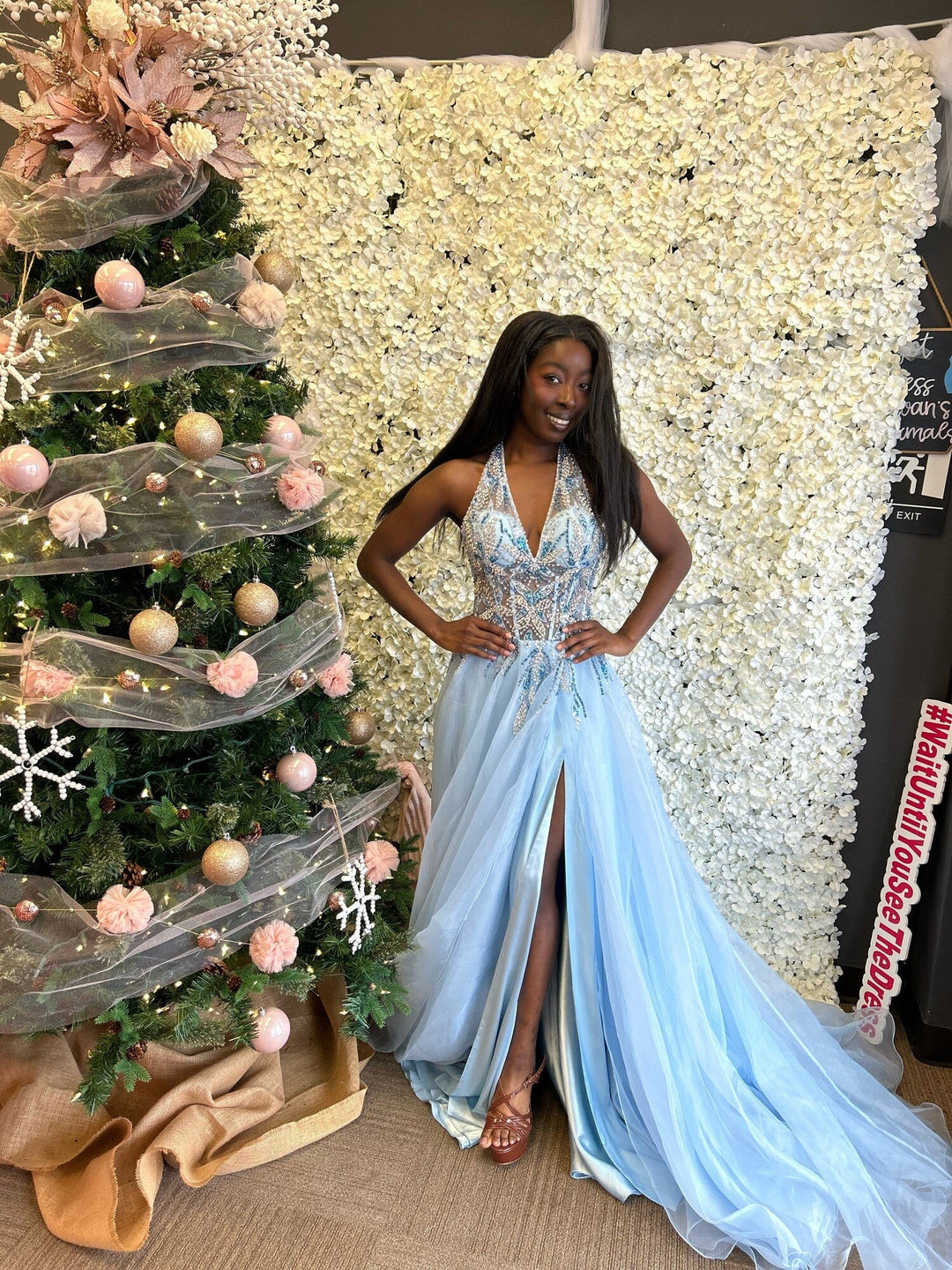 jovani blue halter dress Embellished Halter Gown with Floral Beading 49812