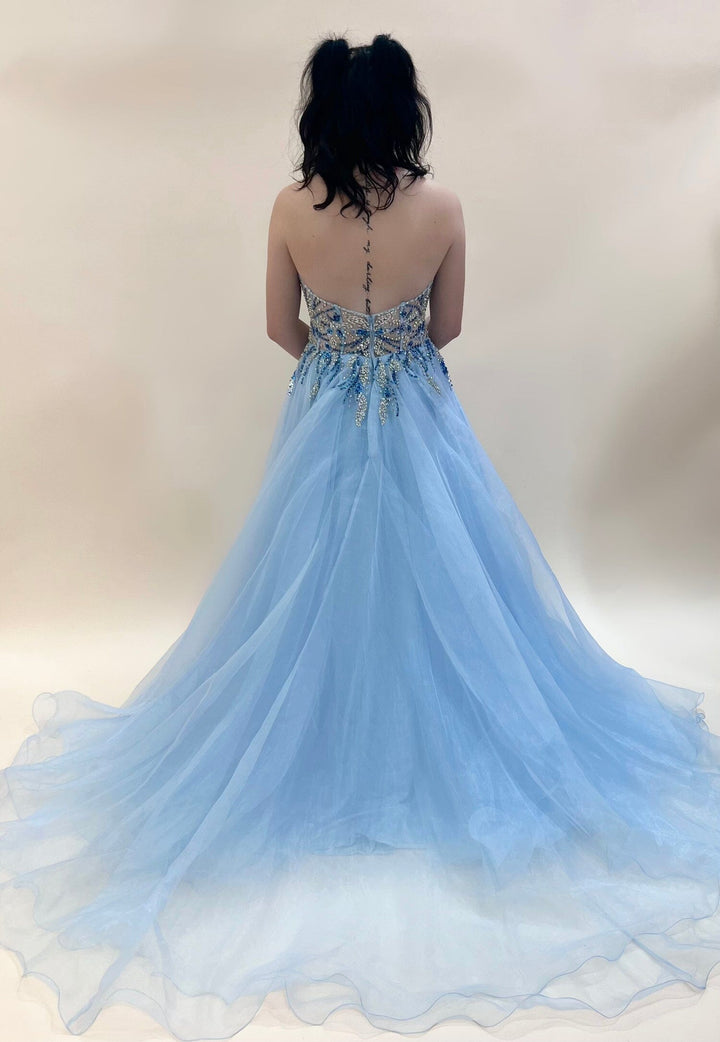 Beaded Organza Halter A-line Slit Gown by Jovani 25964