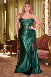 Beaded Satin Strapless Corset Slit Gown by Ladivine CDS423
