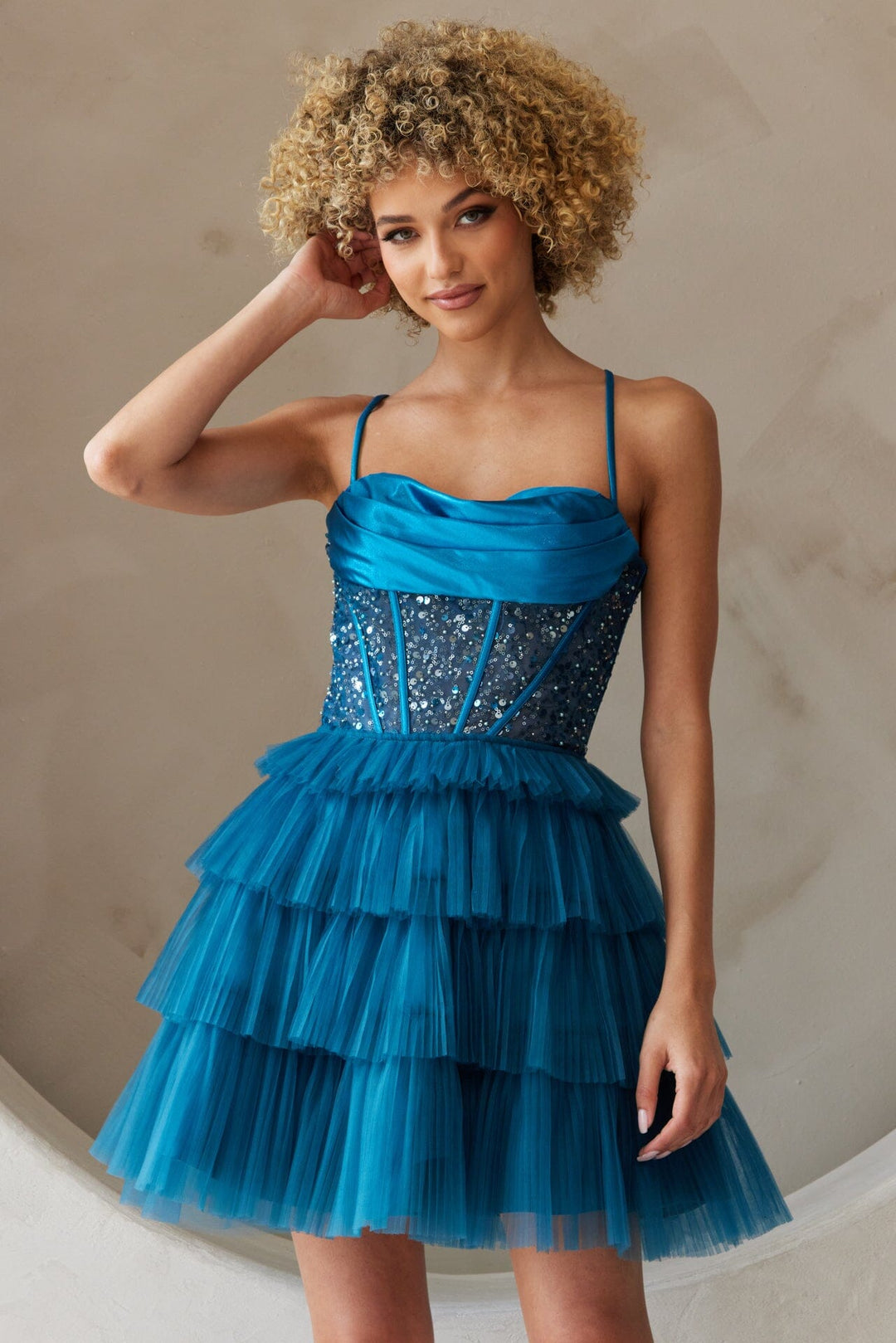 Beaded Short Sleeveless Tiered Dress by Amelia Couture BZ9023S Beaded Short Sleeveless Tiered Dress by Amelia Couture BZ9023S