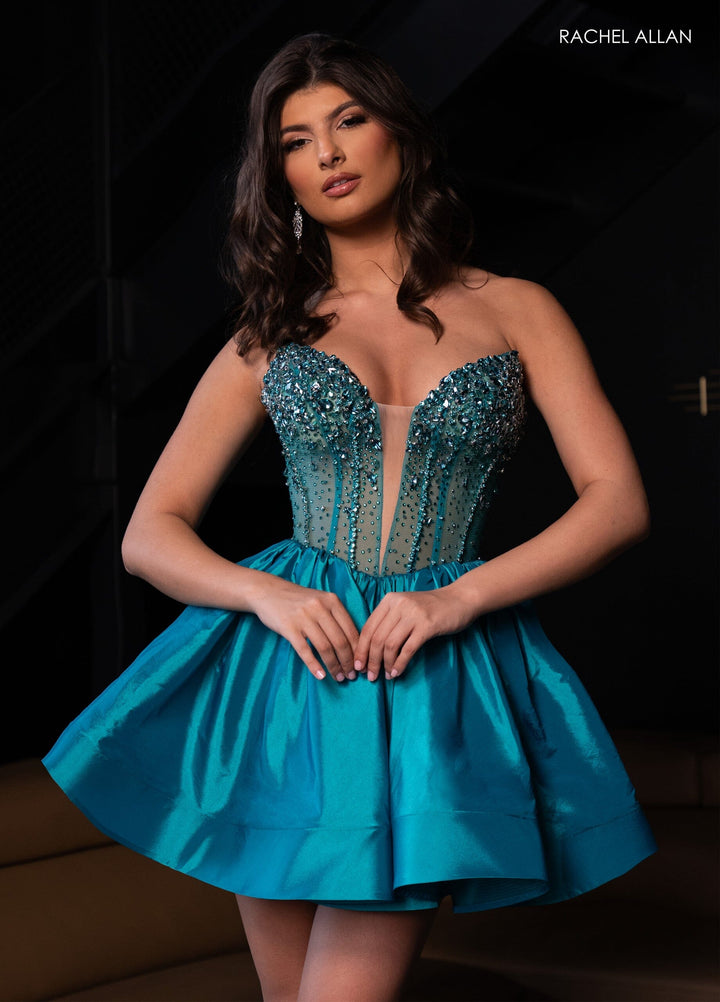 Beaded Short Strapless A-line Dress by Rachel Allan 40420