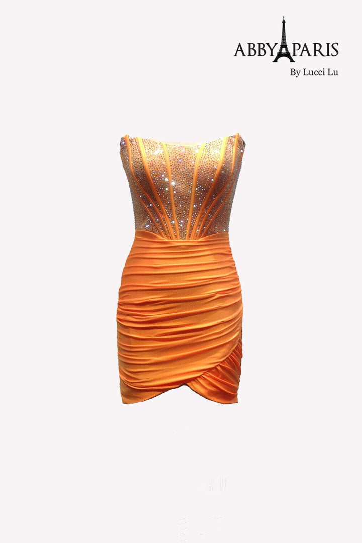 Beaded Short Strapless Dress by Abby Paris 94162 - Outlet