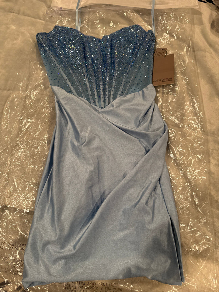 Beaded Short Strapless Dress by Amelia Couture 3021S