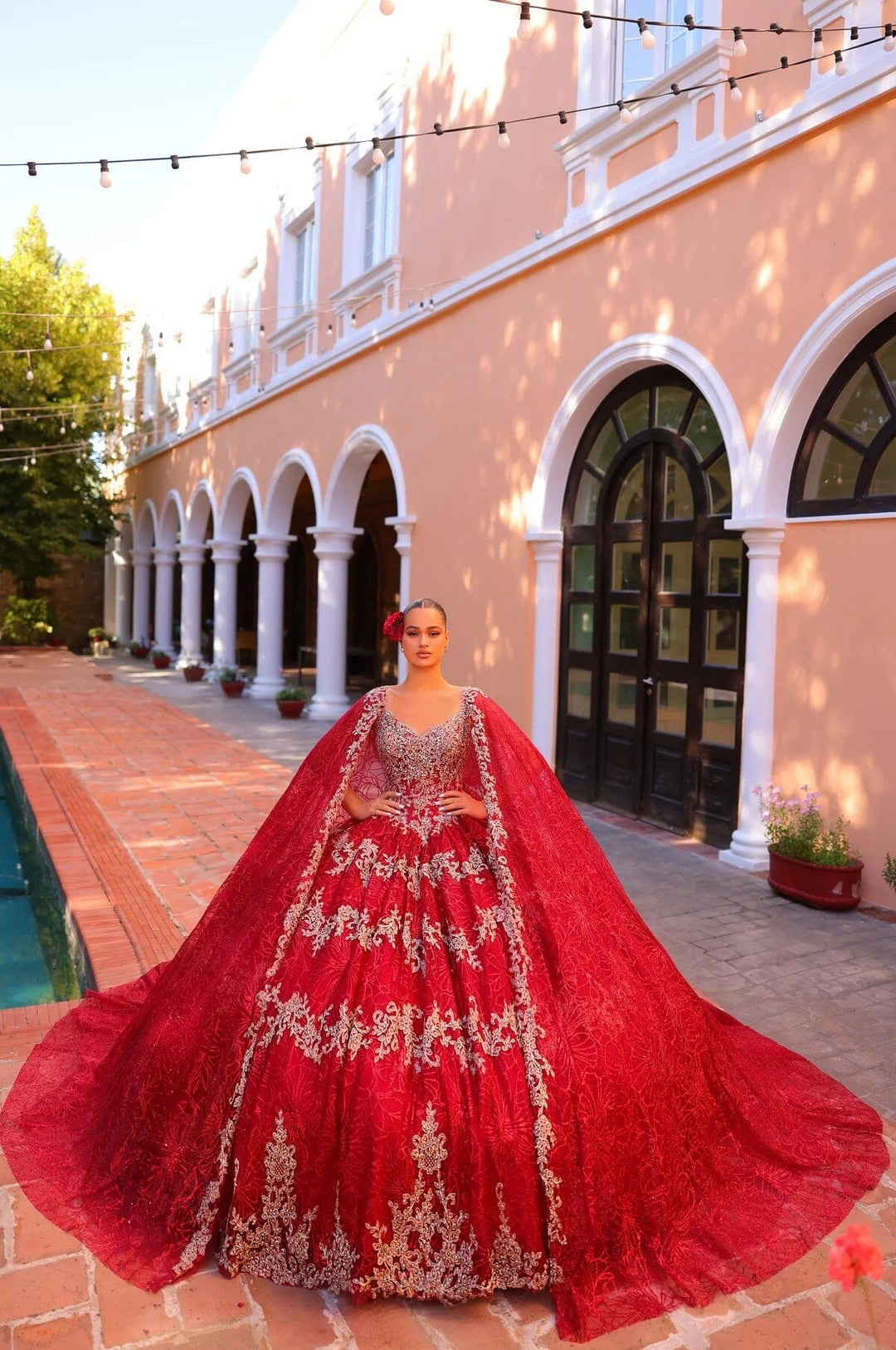 Beaded Sleeveless Cape Quinceanera Dress by Amarra 54296 Beaded Sleeveless Cape Quinceanera Dress by Amarra 54296