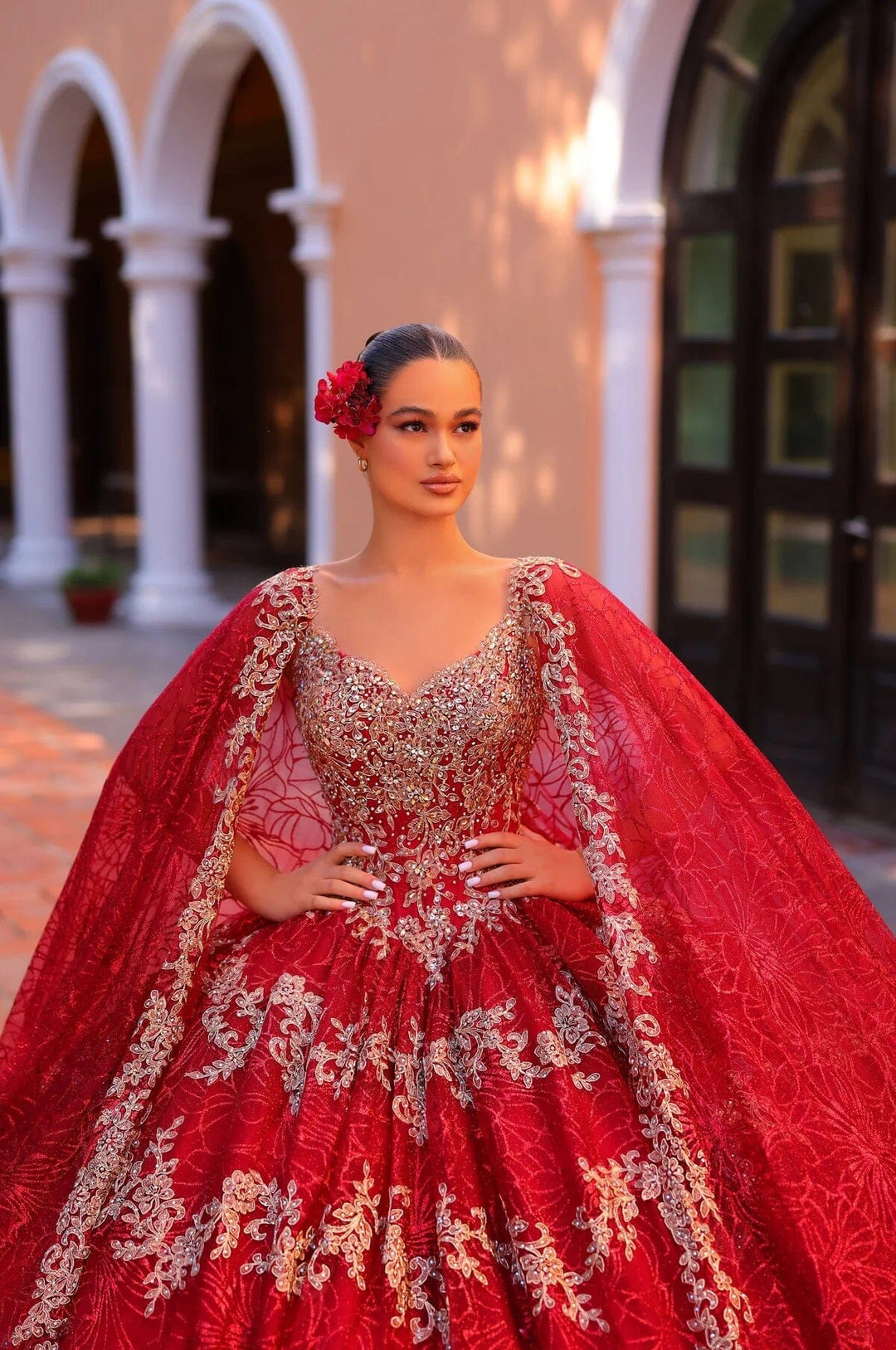 red quince dresses with cape May Queen LK214