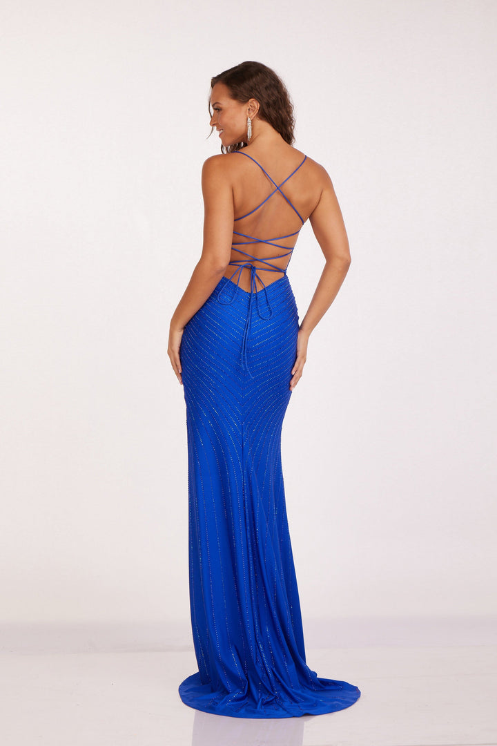 Beaded Sleeveless Slit Gown by Abby Paris 90201