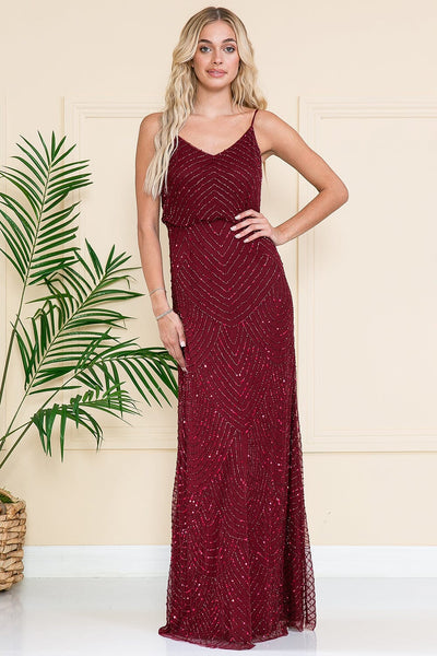 Beaded Sleeveless V-Neck Gown by Amelia Couture IN001