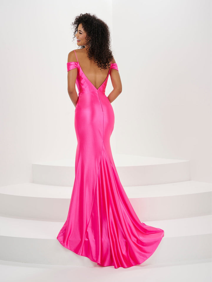 Beaded Spandex Cold Shoulder Slit Gown by Panoply 14156