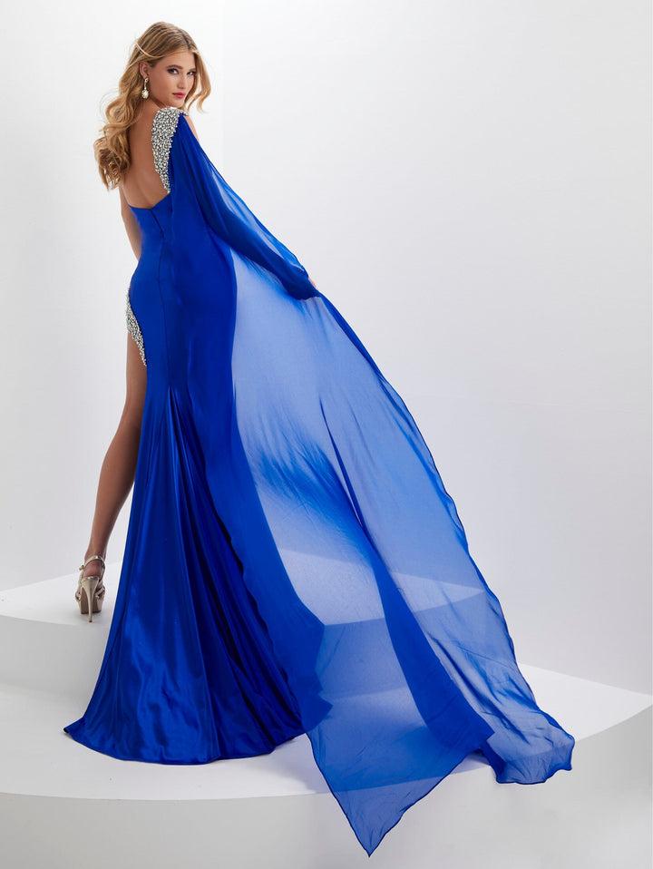 Beaded Spandex One Shoulder Slit Gown by Panoply 14122