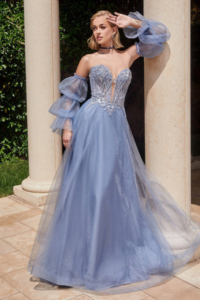 beaded-strapless-puff-sleeve-