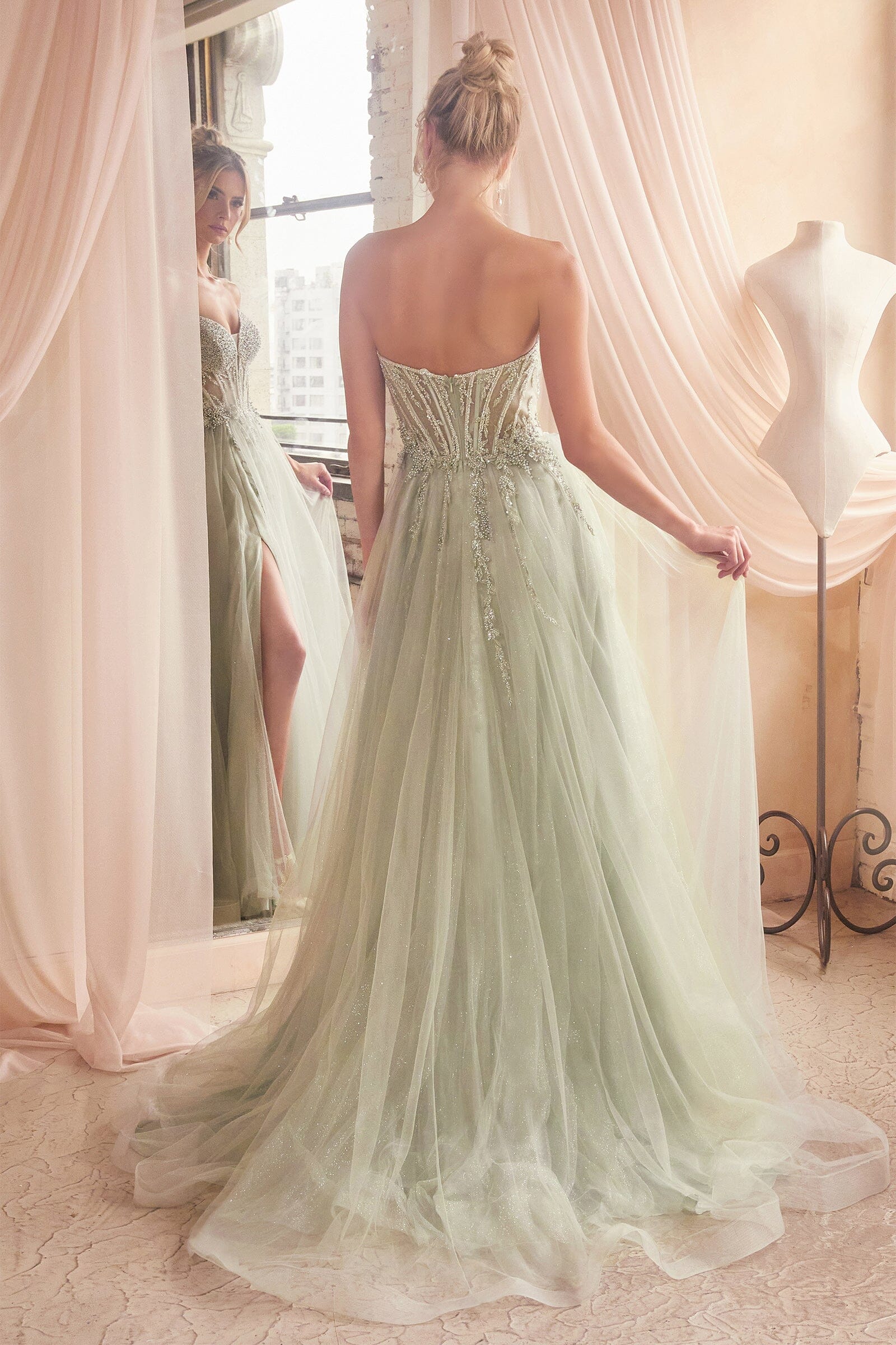 Beaded Strapless Tulle Slit Gown by Ladivine CD0230 – ABC Beaded Strapless Tulle Slit Gown by Ladivine CD0230 – ABC