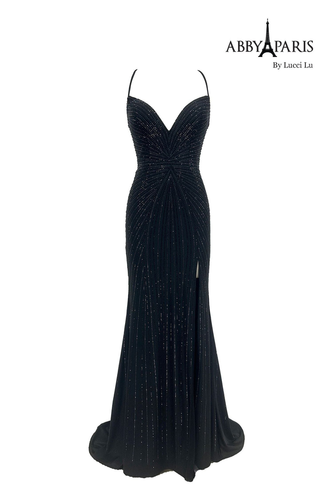 Beaded Strappy Back Slit Gown by Abby Paris 90213 ABC Fashion Beaded Strappy Back Slit Gown by Abby Paris 90213 ABC Fashion