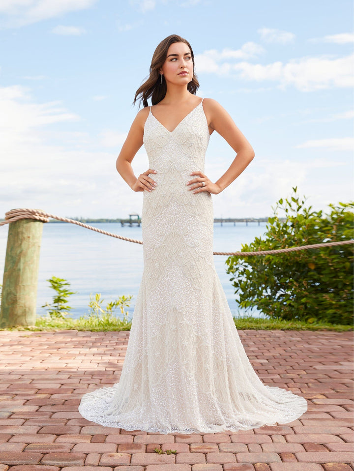 Beaded V-Neck Wedding Dress by Adrianna Papell 40359