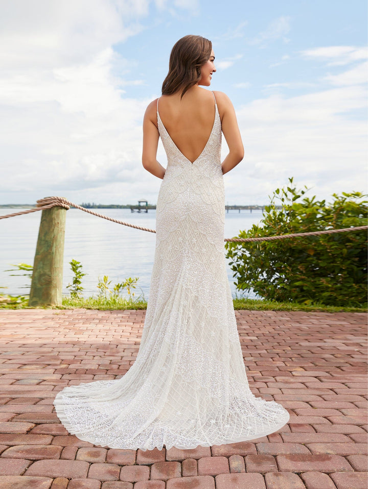 Beaded V-Neck Wedding Dress by Adrianna Papell 40359