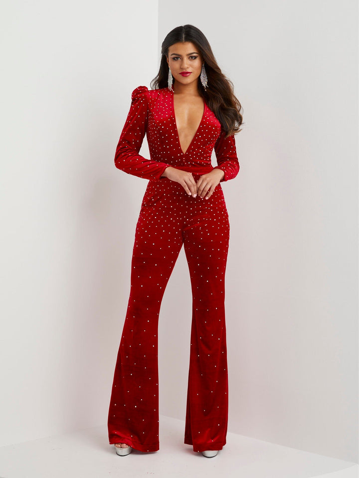 Beaded Velvet Long Sleeve Jumpsuit by Panoply 14125