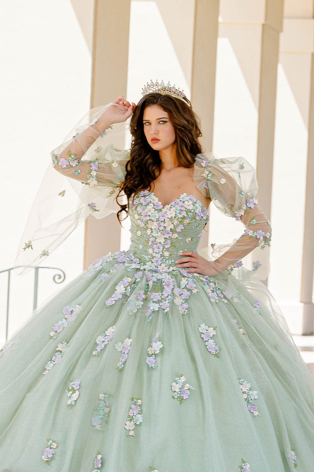 Bell Sleeve Strapless Ball Gown by Petite Adele PQ1029