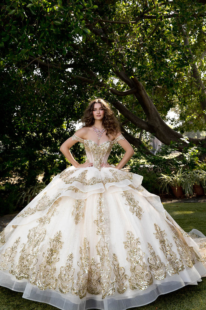 Off Shoulder Corset Ball Gown by Petite Adele PQ1074