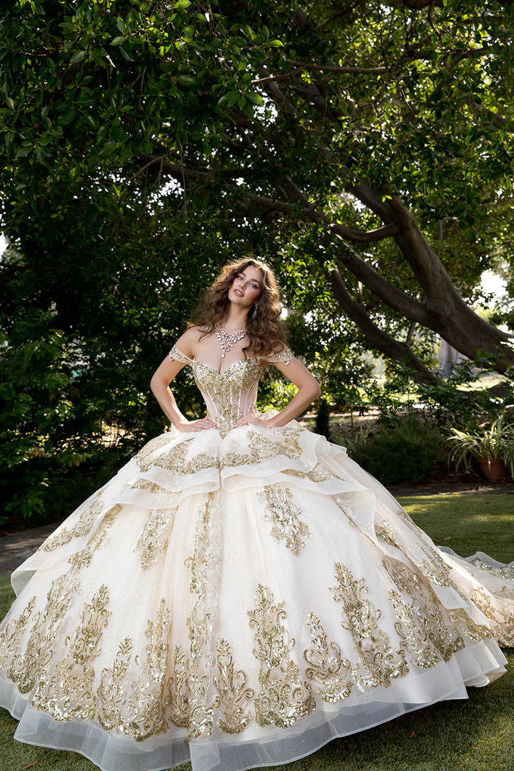 Off Shoulder Corset Ball Gown by Petite Adele PQ1074