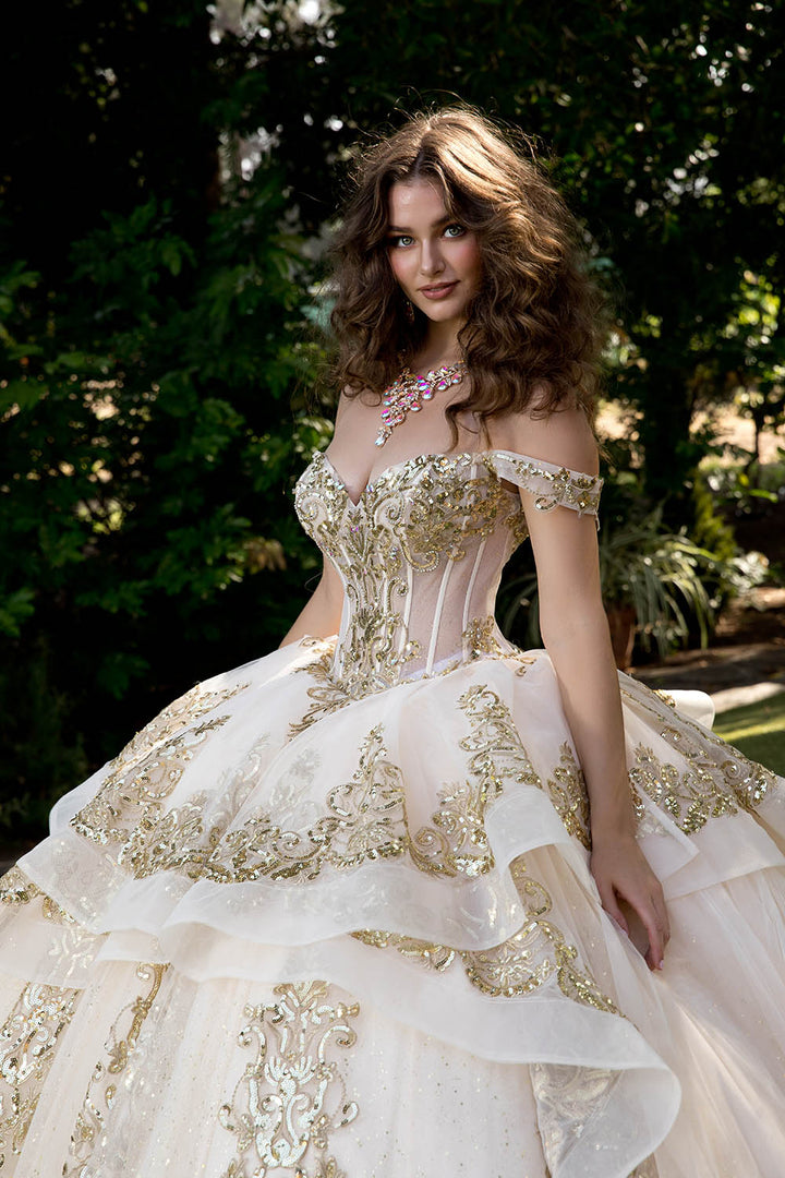 Off Shoulder Corset Ball Gown by Petite Adele PQ1074