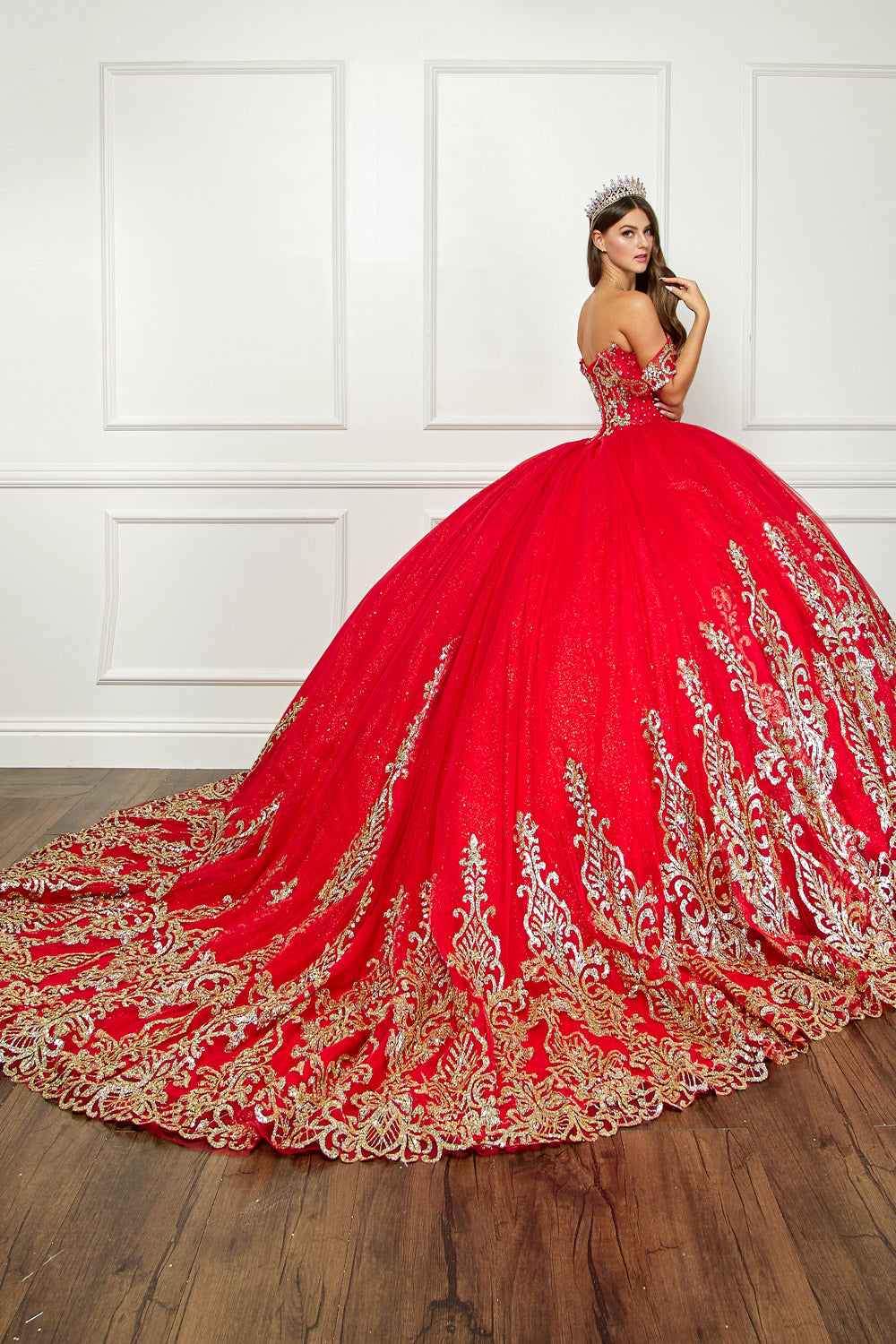 Off Shoulder Long Sleeve Ball Gown by Petite Adele PQ1065 ABC Fashion