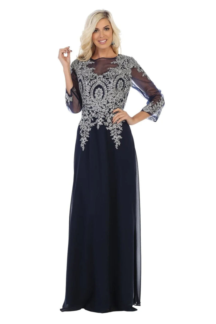 Applique Long Sleeve A-line Gown by May Queen MQ1549