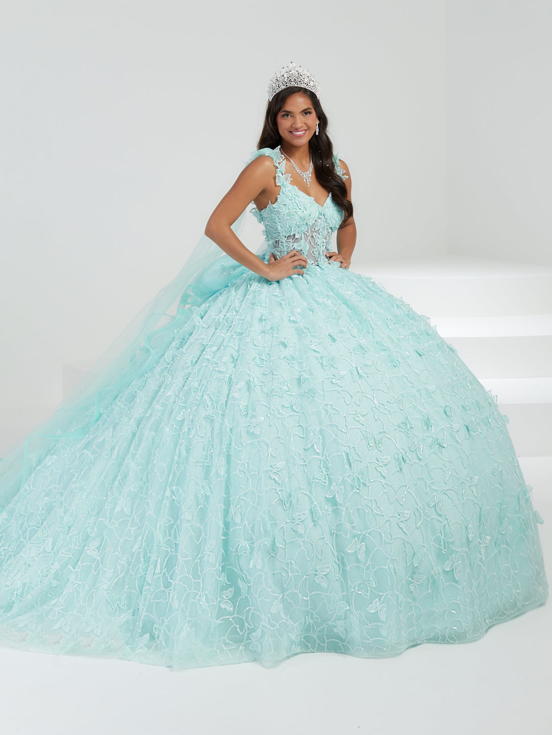 Butterfly Cape Sleeve Quinceanera Dress by House of Wu 26062