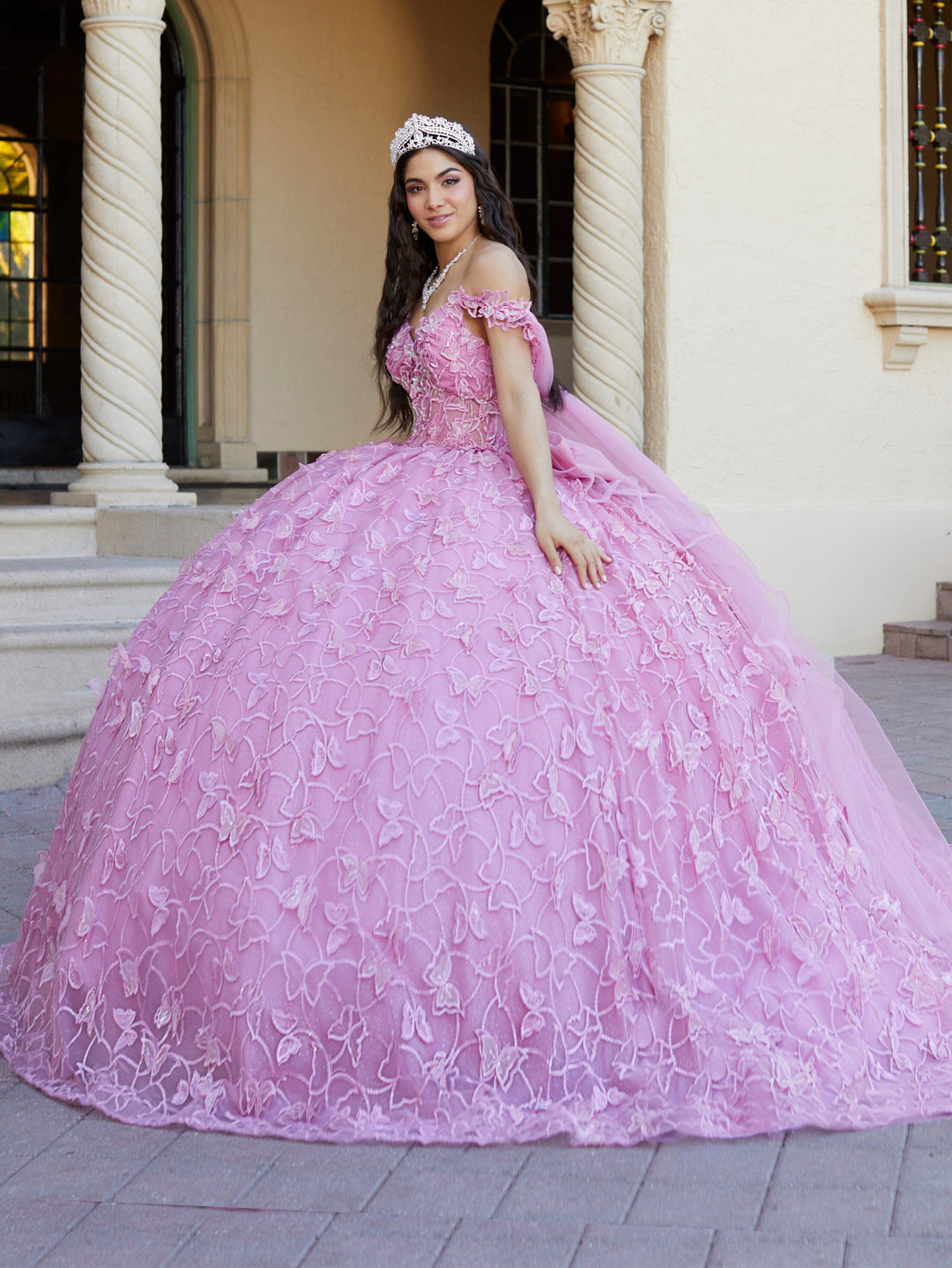 Butterfly Cape Sleeve Quinceanera Dress by House of Wu 26062