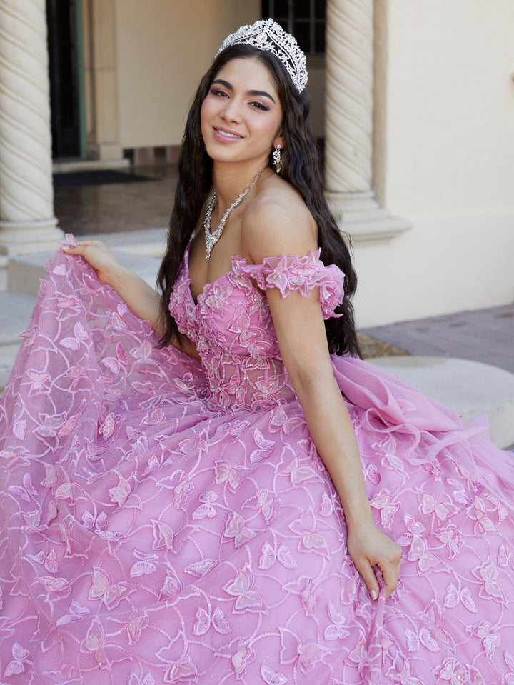 Butterfly Cape Sleeve Quinceanera Dress by House of Wu 26062