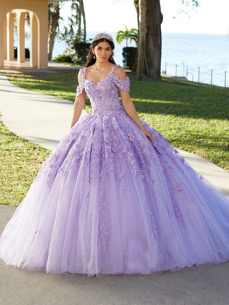 Butterfly Cold Shoulder Quinceanera Dress by Fiesta Gowns 56482 16 / Ivory Champagne