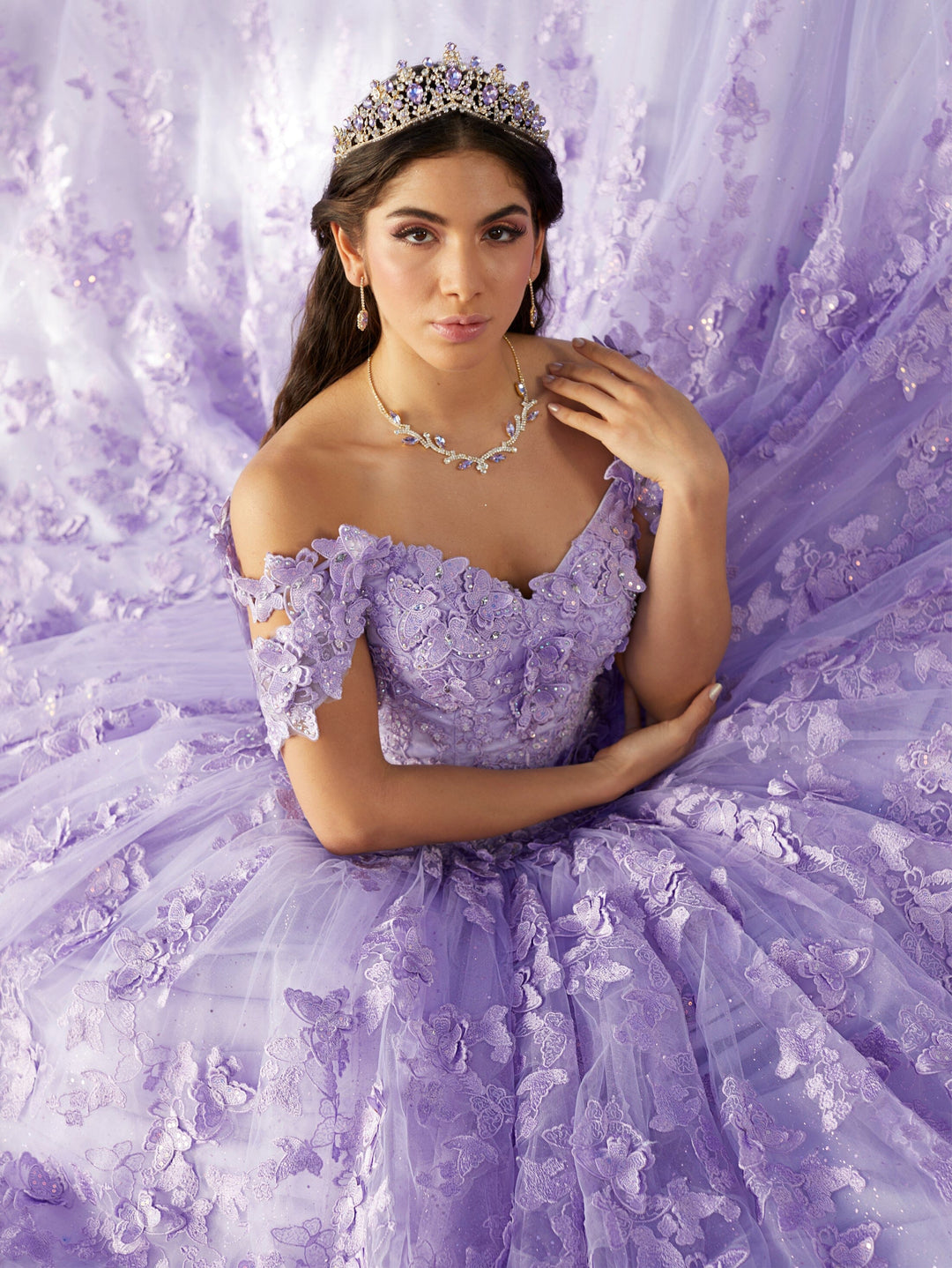 Butterfly Cold Shoulder Quinceanera Dress by Fiesta Gowns 56482