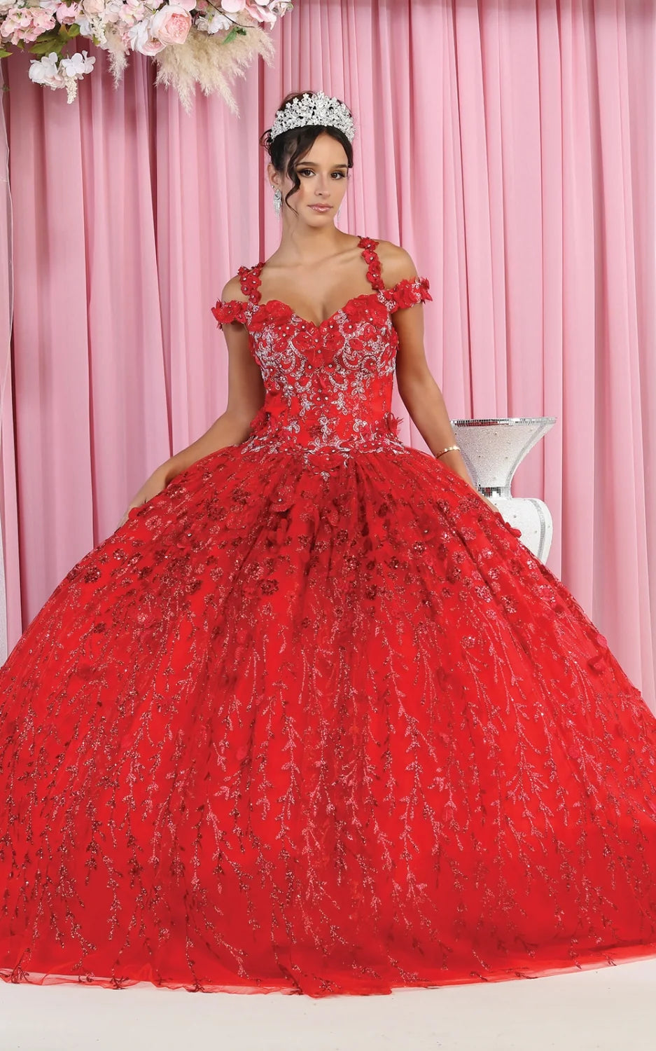 3D Floral Cold Shoulder Ball Gown by May Queen LK172
