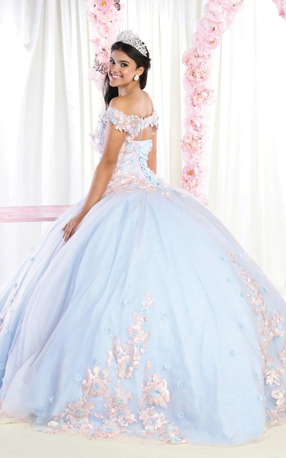 3D Floral Off Shoulder Ball Gown by May Queen LK160